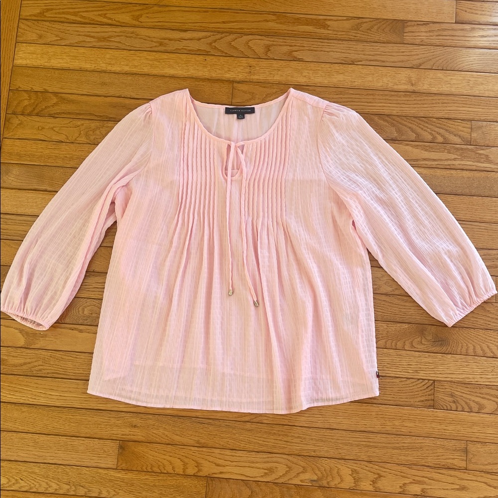 Elegant Pink Tommy Hilfiger Women's Blouse with 3/4 length sleeves, size XL